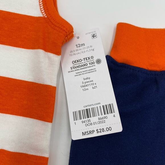 Carter’s Baby Boy Orange & Blue Ocean Life Sleeveless 3 Piece Set Size 12M NWT - Picture 4 of 5